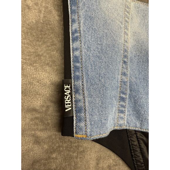 Versace Cropped Denim Jersey Bustier Top Blue Black IT 40 US 4 NWT $1275 - Picture 8 of 16